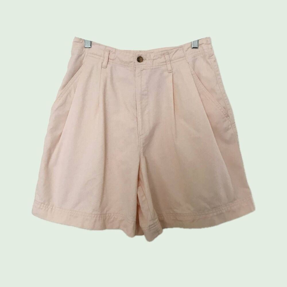 Vintage 1980s St Johns Bay Pastel Pink Pleated Cotton Bermuda Shorts M